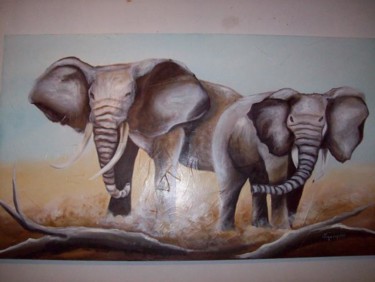 Pintura intitulada "elefantes" por Njacques, Obras de arte originais