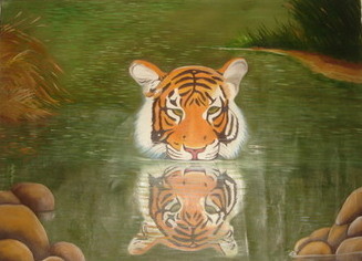Pintura intitulada "tigre" por Njacques, Obras de arte originais