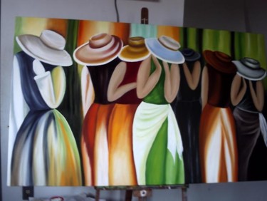 Pintura intitulada "mulheres de chapeu" por Njacques, Obras de arte originais