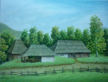 Painting titled "ethno house" by Njegos Arnaut, Original Artwork, Oil