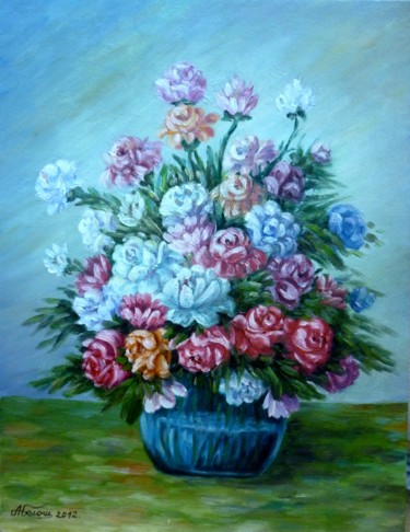 Painting titled "flowers" by Njegos Arnaut, Original Artwork, Oil