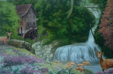 Painting titled "the old mill" by Njegos Arnaut, Original Artwork, Oil