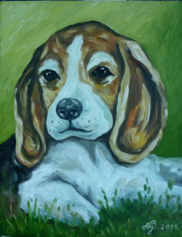 Painting titled "dog fido" by Njegos Arnaut, Original Artwork, Oil