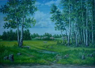 Painting titled "birch" by Njegos Arnaut, Original Artwork, Oil