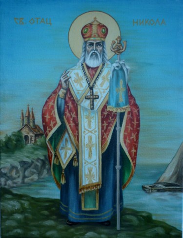 Painting titled "St. Nicholas" by Njegos Arnaut, Original Artwork, Oil