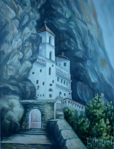 Painting titled "Monastery Ostrog" by Njegos Arnaut, Original Artwork, Oil