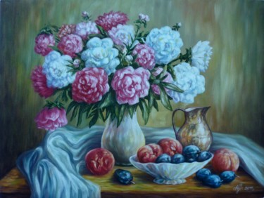 Painting titled "Still life with flo…" by Njegos Arnaut, Original Artwork, Oil