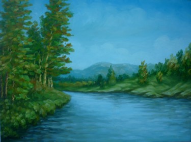 Painting titled "Drina river" by Njegos Arnaut, Original Artwork, Oil