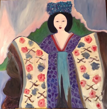 Painting titled "Moon-faced GEISHA 2" by Njoy, Original Artwork, Oil