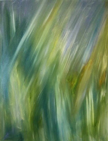 Painting titled "Green Garden Flush" by Njoy, Original Artwork, Oil