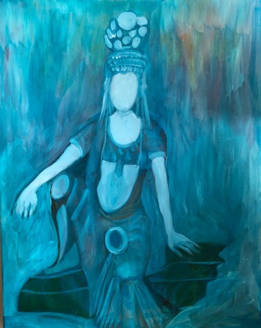 Schilderij getiteld "Bathing in Turquoise" door Njoy, Origineel Kunstwerk, Olie