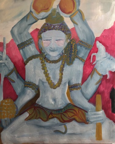 Painting titled "BODDHISATVA GRIS" by Njoy, Original Artwork, Oil Mounted on Wood Stretcher frame