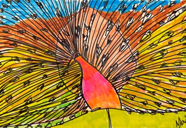 Drawing titled "Peacock Exploding i…" by Njoy, Original Artwork, Gel pen
