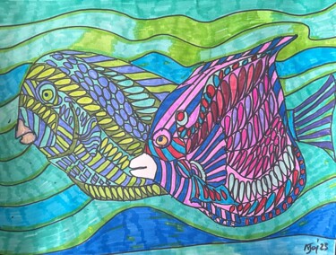 Dessin intitulée "PISCES THE FISH" par Njoy, Œuvre d'art originale, Stylo gel