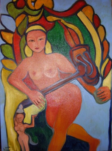 Pintura titulada "Blue Forest Saraswa…" por Njoy, Obra de arte original, Oleo