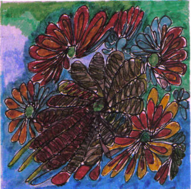 Drawing titled "Flying Dahlias" by Njoy, Original Artwork, Other