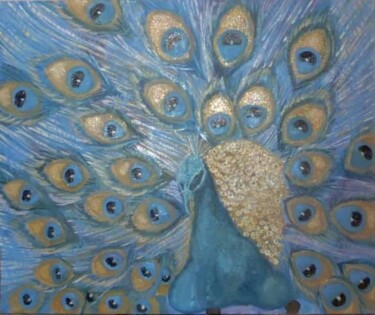 Painting titled "Blue Rose Phoenix" by Njoy, Original Artwork, Oil