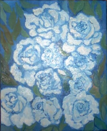 Painting titled "Moonlight Roses" by Njoy, Original Artwork, Oil
