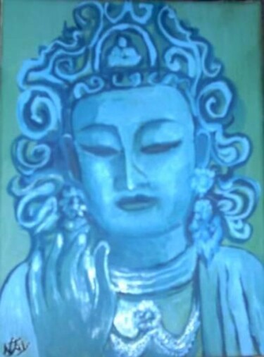 Картина под названием "Buddha dans la lumi…" - Njoy, Подлинное произведение искусства, Масло