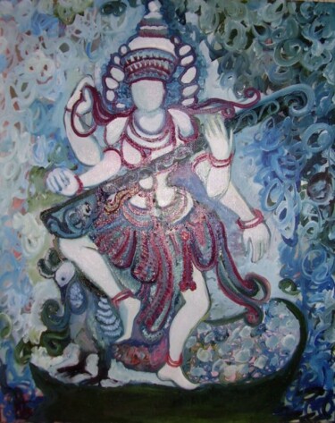 Peinture intitulée "Saraswati Goddess o…" par Njoy, Œuvre d'art originale, Huile