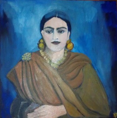 Painting titled "FRIDA in Blue" by Njoy, Original Artwork, Oil