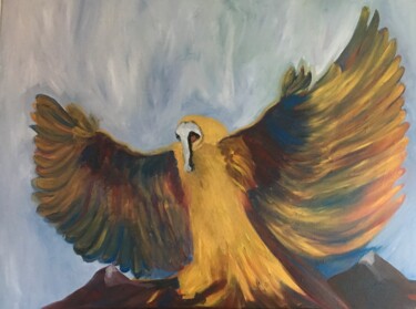 Painting titled "Golden Angel Warrio…" by Njoy, Original Artwork, Oil