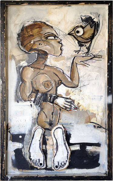 Pintura titulada "Esprit, es-tu là ?" por Valérie Nkogo Ndong, Obra de arte original, Tinta