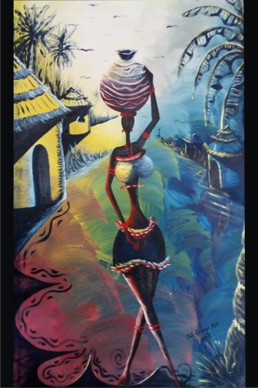 Painting titled "Coming from the Afr…" by Nk George, Original Artwork, Oil
