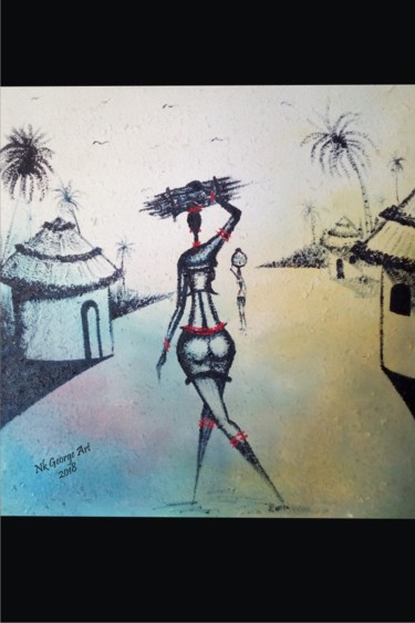 Painting titled "African Village Wom…" by Nk George, Original Artwork, Acrylic
