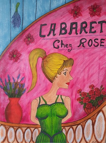 Malerei mit dem Titel "Le cabaret de Rose" von Nathyse, Original-Kunstwerk, Acryl