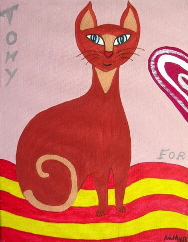 Painting titled "Chat Tony Cat" by Nathyse, Original Artwork, Acrylic