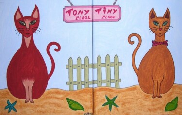 Malerei mit dem Titel "Chats Tony et Tiny…" von Nathyse, Original-Kunstwerk, Acryl