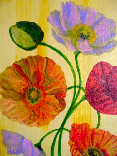 Schilderij getiteld "Coquelicots en fleu…" door Nathyse, Origineel Kunstwerk, Acryl