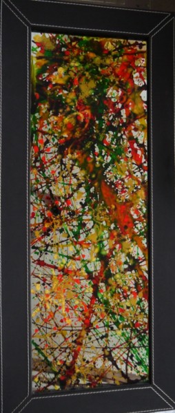 Design getiteld "Hommage à Monet" door N.M.Mathieu, Origineel Kunstwerk, Gebrandschilderd glas Gemonteerd op Frame voor hout…