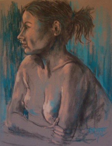 Рисунок под названием "Young woman thinking" - N.M.Mathieu, Подлинное произведение искусства, Другой
