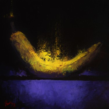 Painting titled "Queen Banana" by Nathalie Newman, Original Artwork, Oil Mounted on Cardboard