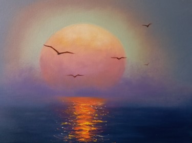 Malerei mit dem Titel ",,Закат на море"" von Nina Napkhaniuk, Original-Kunstwerk, Öl