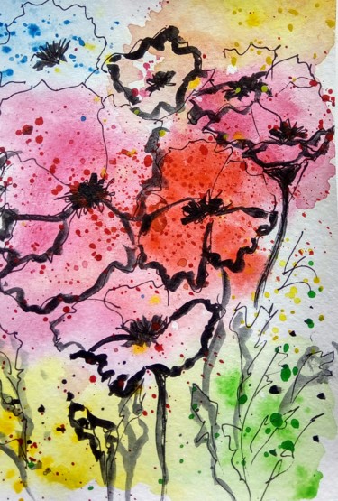 Drawing titled ",,coquelicots"" by Nina Napkhaniuk, Original Artwork, Watercolor