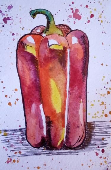 Dessin intitulée ",,poivron"" par Nina Napkhaniuk, Œuvre d'art originale, Aquarelle