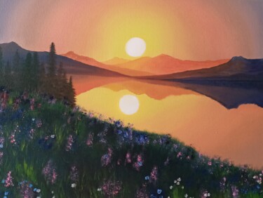 Painting titled "coucher de soleil s…" by Nina Napkhaniuk, Original Artwork, Oil