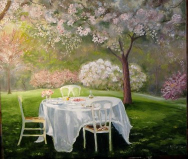 Painting titled "My Garden" by Nell Amelkova, Original Artwork, Oil