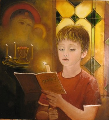 Painting titled "Prayer of Child" by Nell Amelkova, Original Artwork, Oil