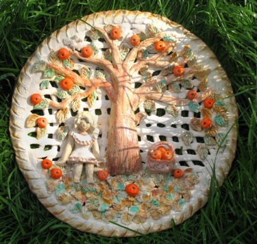 Sculpture titled "Apples (plate)" by Nell Amelkova, Original Artwork, Ceramics