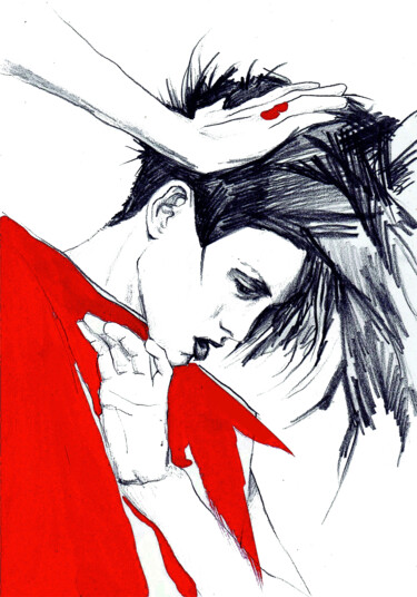 Desenho intitulada "Lady Red" por Natalia Nozdrina, Obras de arte originais, Lápis