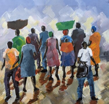 Painting titled "GET BUSY" by Noah Bugingo, Original Artwork, Acrylic Mounted on Wood Stretcher frame