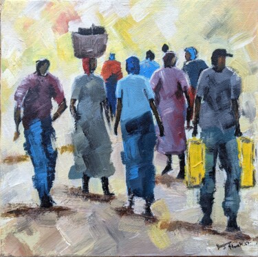 Painting titled "GET BUSY II" by Noah Bugingo, Original Artwork, Acrylic Mounted on Wood Stretcher frame