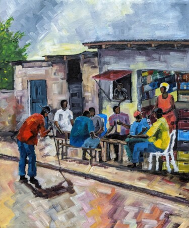 Painting titled "GRANDPA'S BOUTIQUE" by Noah Bugingo, Original Artwork, Acrylic Mounted on Wood Stretcher frame