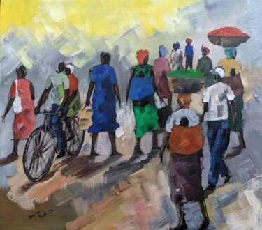 Painting titled "GET BUSY III" by Noah Bugingo, Original Artwork, Acrylic Mounted on Wood Stretcher frame