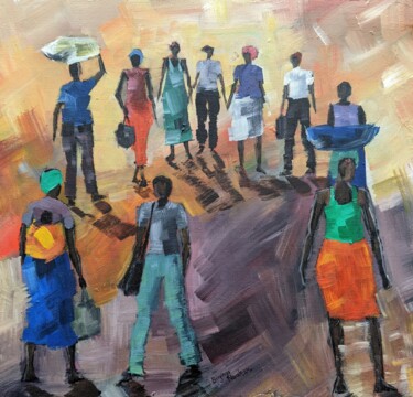 Painting titled "GET BUSY IV" by Noah Bugingo, Original Artwork, Acrylic Mounted on Wood Stretcher frame