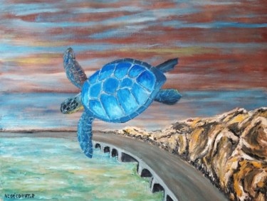 Painting titled "Vol de tortue" by Daniel Nobécourt, Original Artwork, Oil Mounted on Wood Stretcher frame